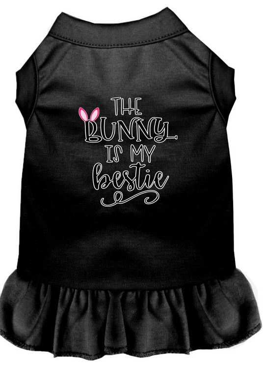 Bunny is my Bestie Screen Print Dog Dress Black Lg